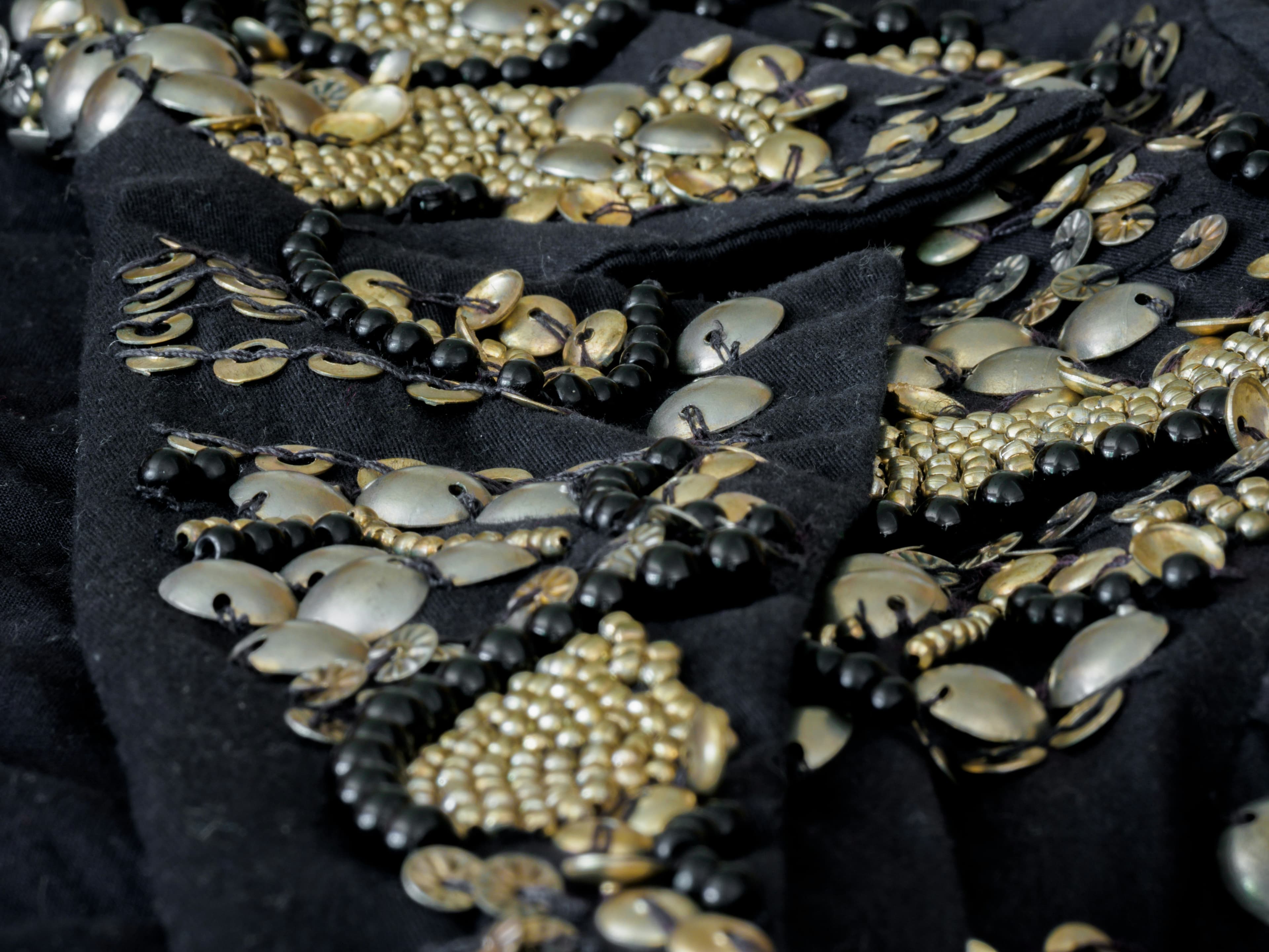 Black fabric with gold and silver hand-beading — placeholder for store photo